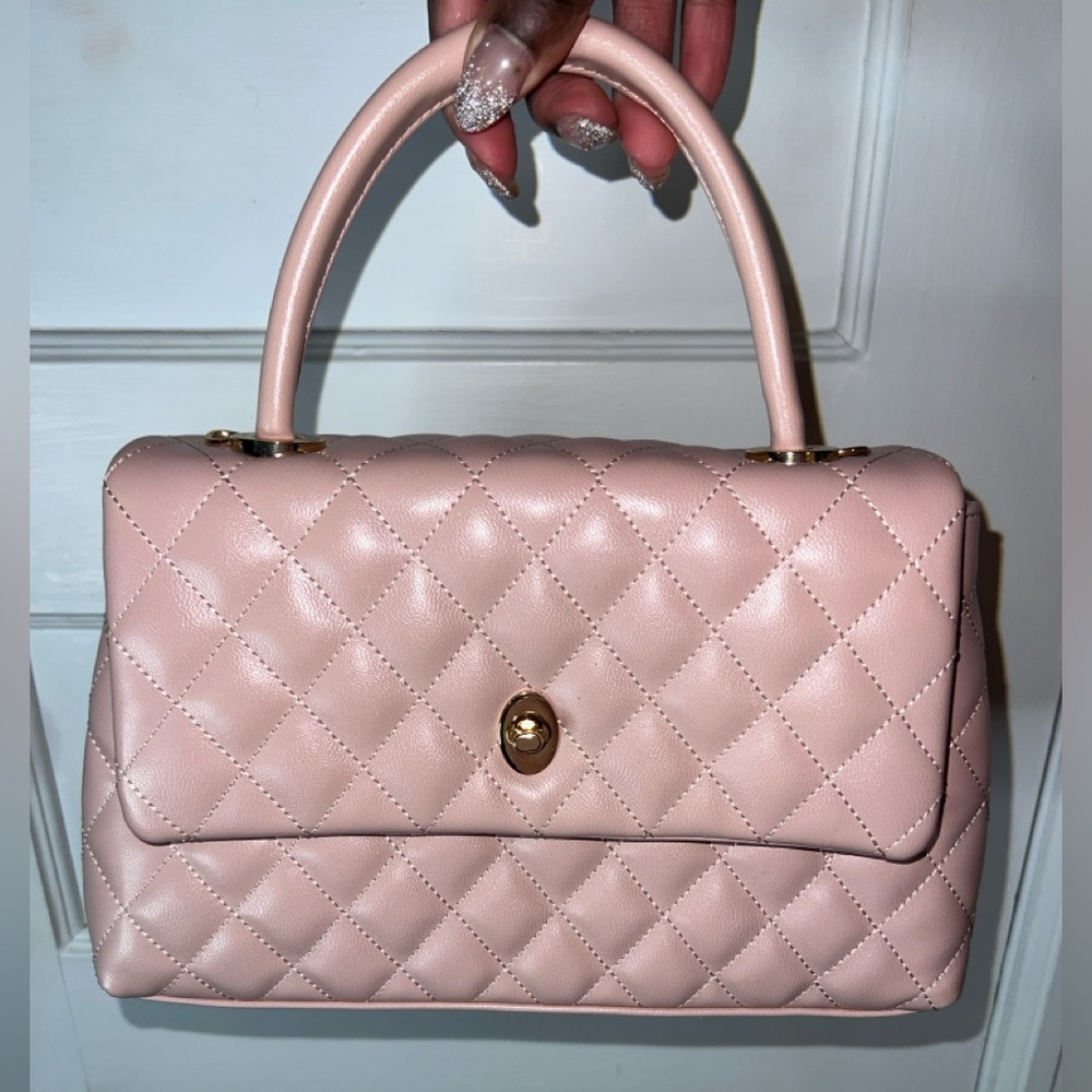 Pink Quilted Top Handle flap bag